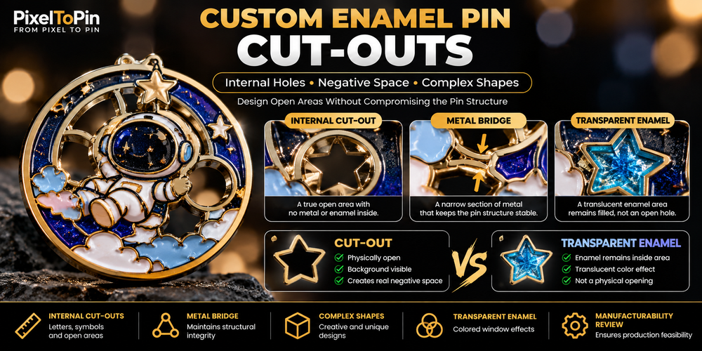 Custom Enamel Pin Cut-Outs Guide: Internal Holes, Open Areas & Complex Shapes