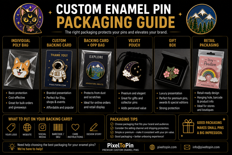 Custom Enamel Pin Packaging Guide (2026): Boxes, Backer Cards, Branding Ideas & Wholesale Packaging Solutions