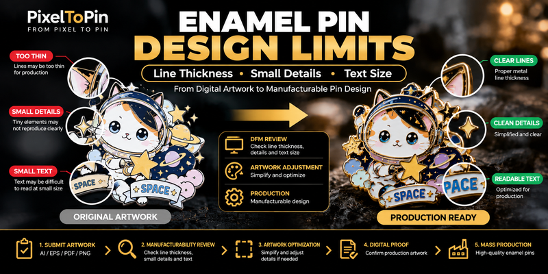 Enamel Pin Design Limits: Minimum Line Thickness, Small Details & Text Size