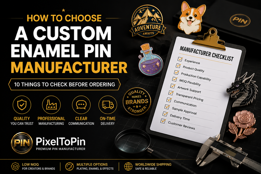 How to choose a custom enamel pin manufacturer with a checklist of quality, production, pricing, and delivery factors