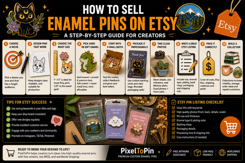 How to Sell Enamel Pins on Etsy (2026): Beginner Guide to Start Your Etsy Shop & Make Profit