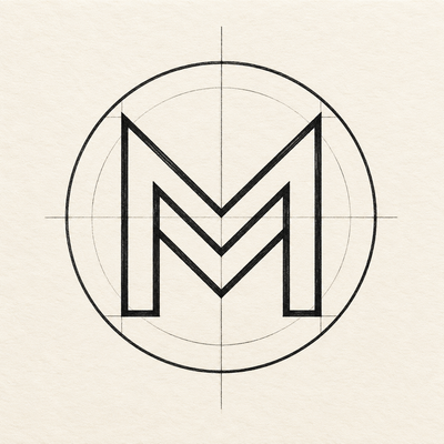 Geometric M logo artwork sketch for a custom enamel pin