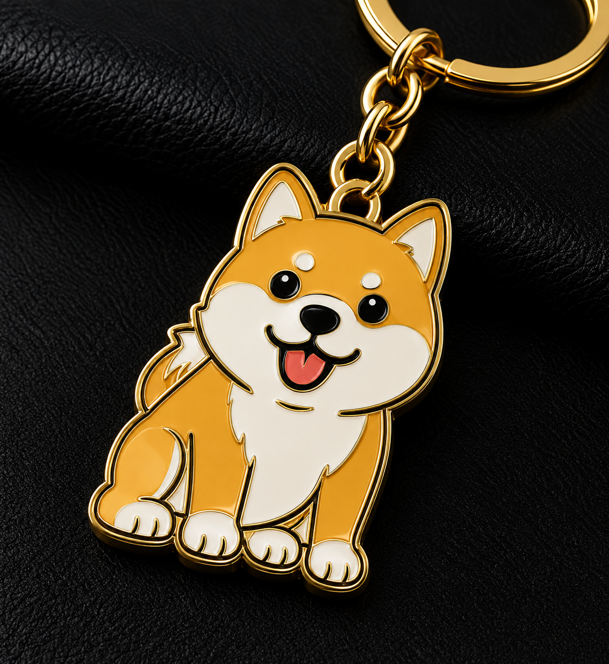Custom character enamel keychain with cute dog illustration