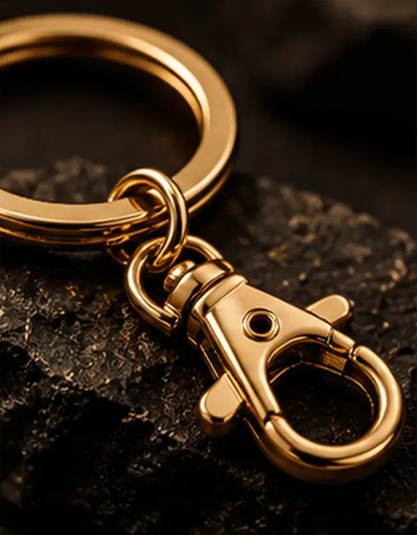 Custom keychain showing durable keyring, chain and metal clasp attachment
