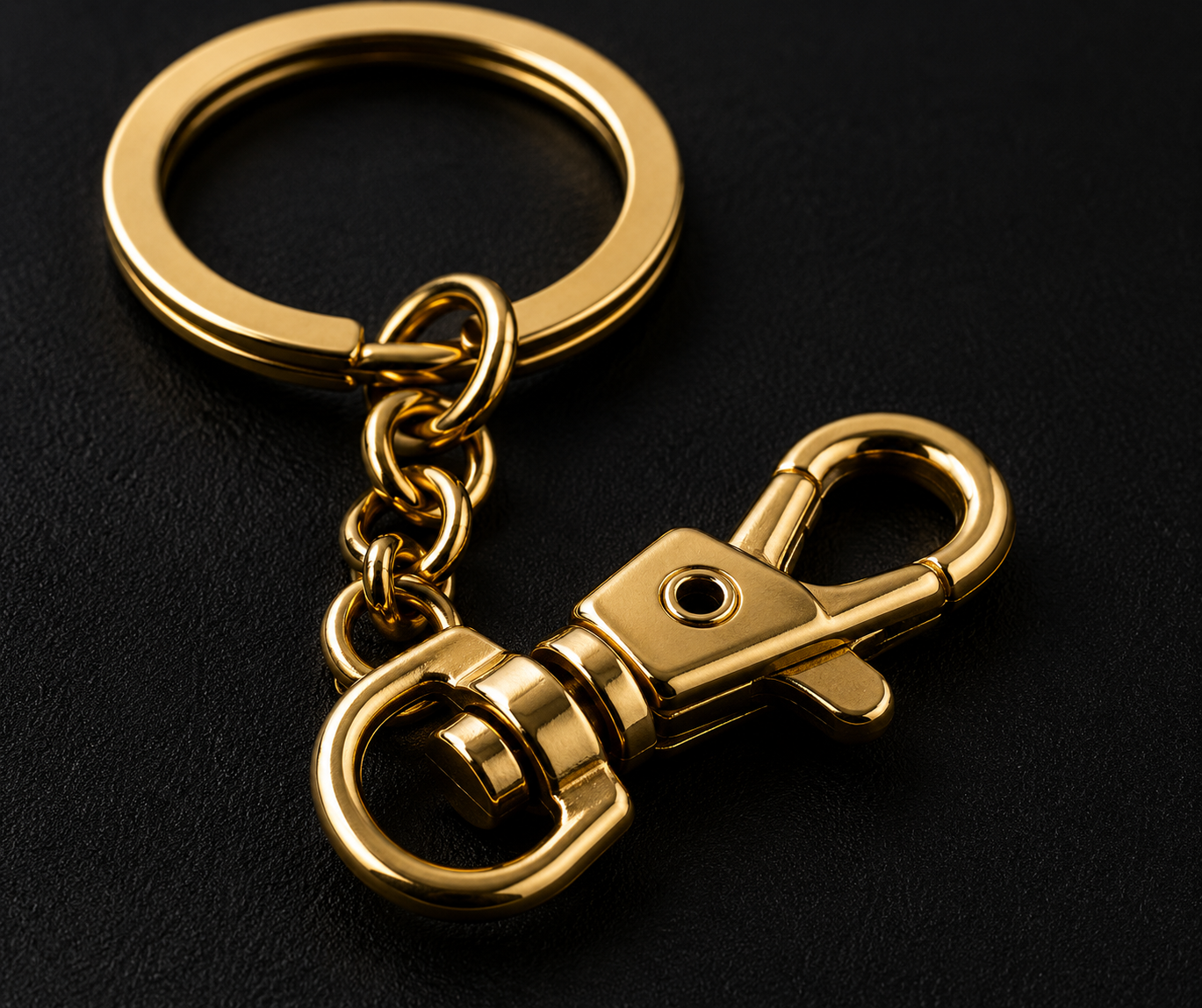 Custom keychain hardware with gold keyring, chain and lobster clasp