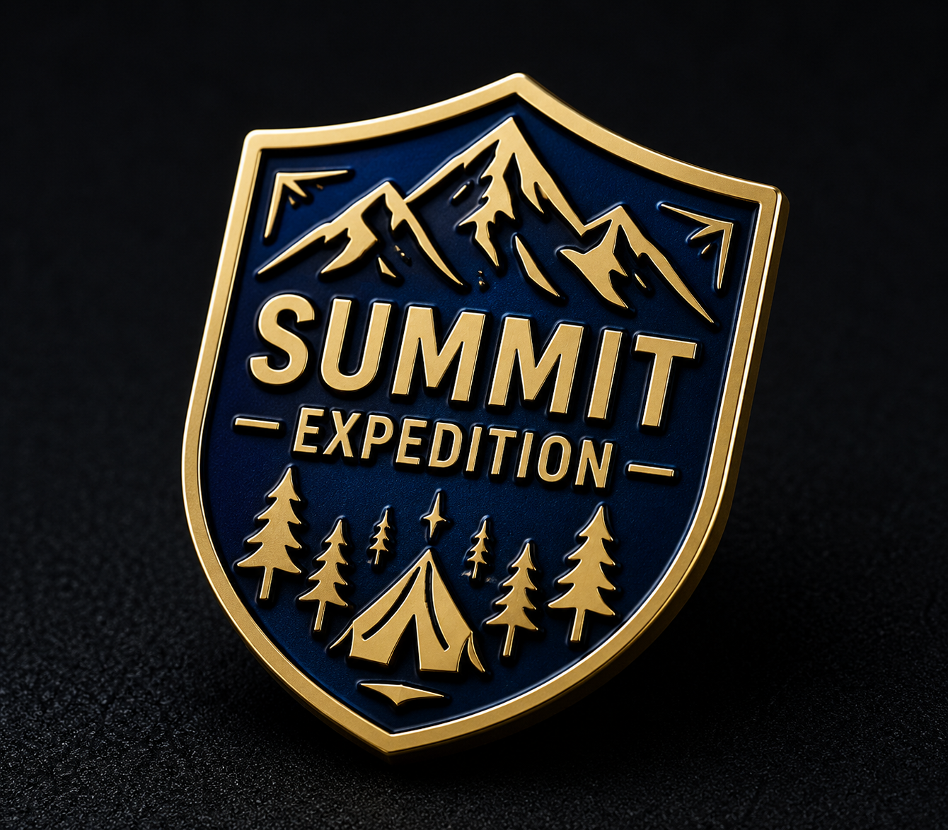 Custom metal badge with gold plating and detailed enamel design