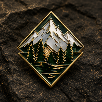 Custom green and gold mountain hard enamel pin