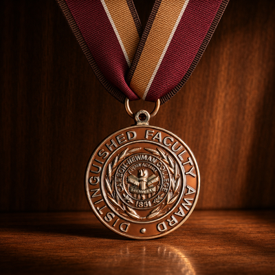Custom award medal Distinguished Faculty Award achievement design with ribbon