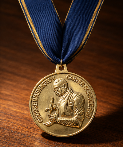 Custom medal George Washington Carver commemorative design with blue ribbon