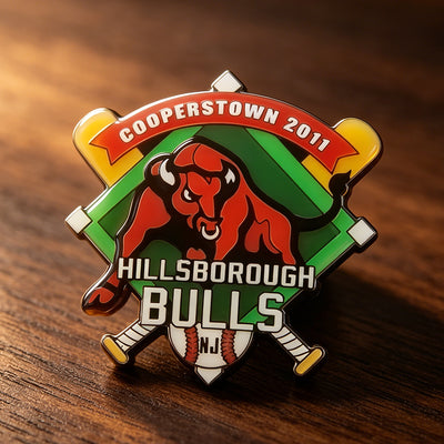 Custom hard enamel pin Hillsborough Bulls baseball team mascot logo design