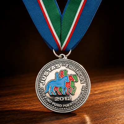 Custom equestrian medal Justas de Equitacion 2012 horse event design with ribbon