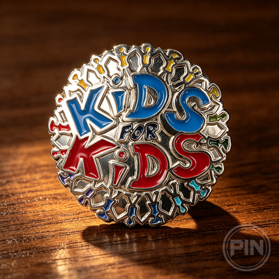 Custom soft enamel pin Kids for Kids colorful charity logo design