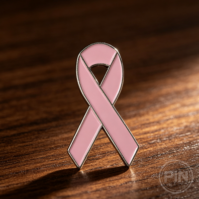 Custom soft enamel pin pink awareness ribbon charity support design