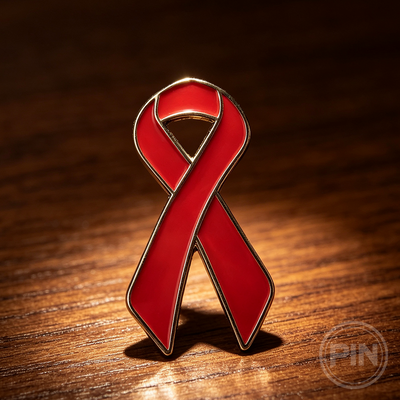 Custom soft enamel pin red awareness ribbon charity support design