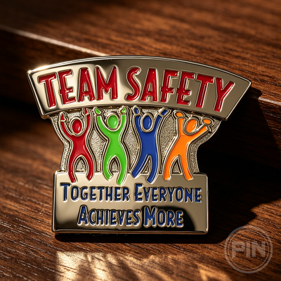 Custom soft enamel pin Team Safety together everyone achieves more design