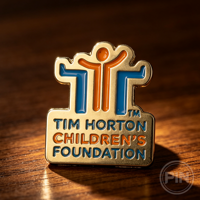Custom soft enamel pin Tim Hortons Children's Foundation logo charity design